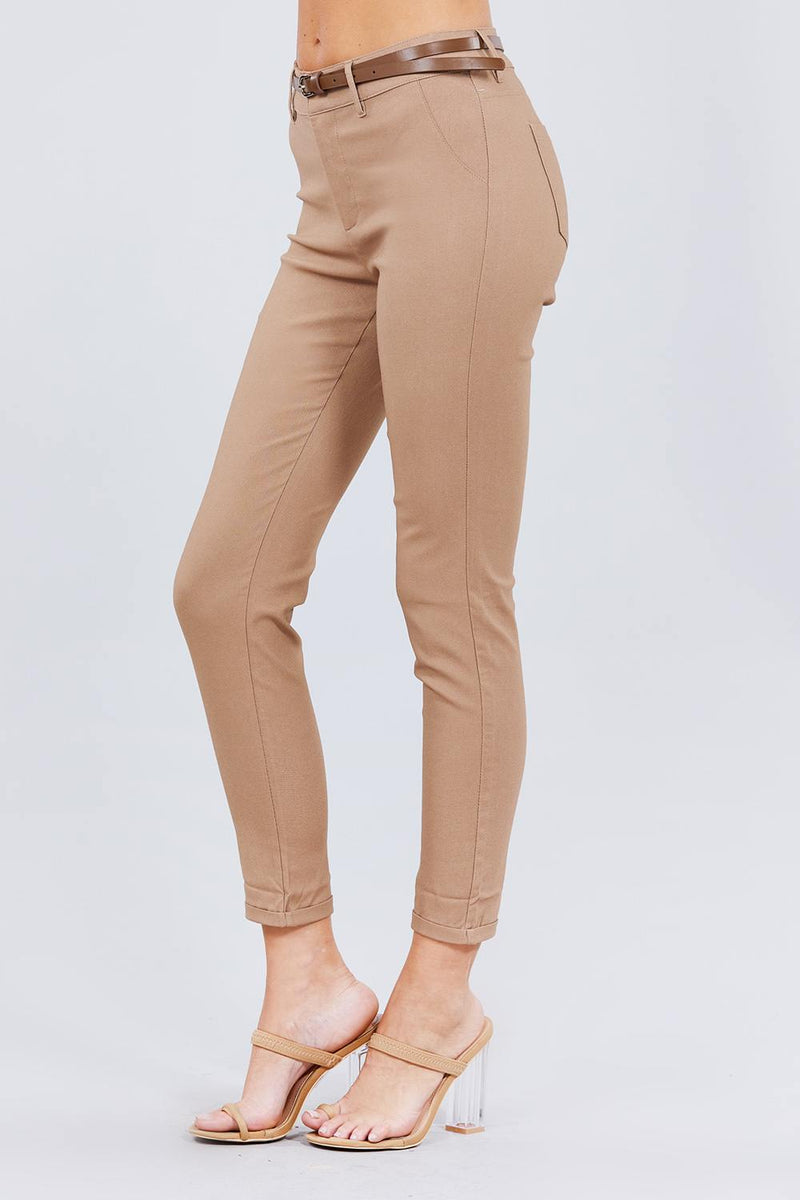 Belted Textured Long Pants