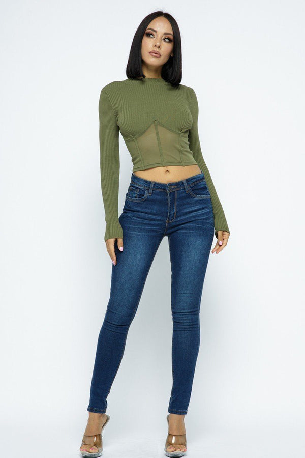 Knit Crop Top With Bottom Mesh