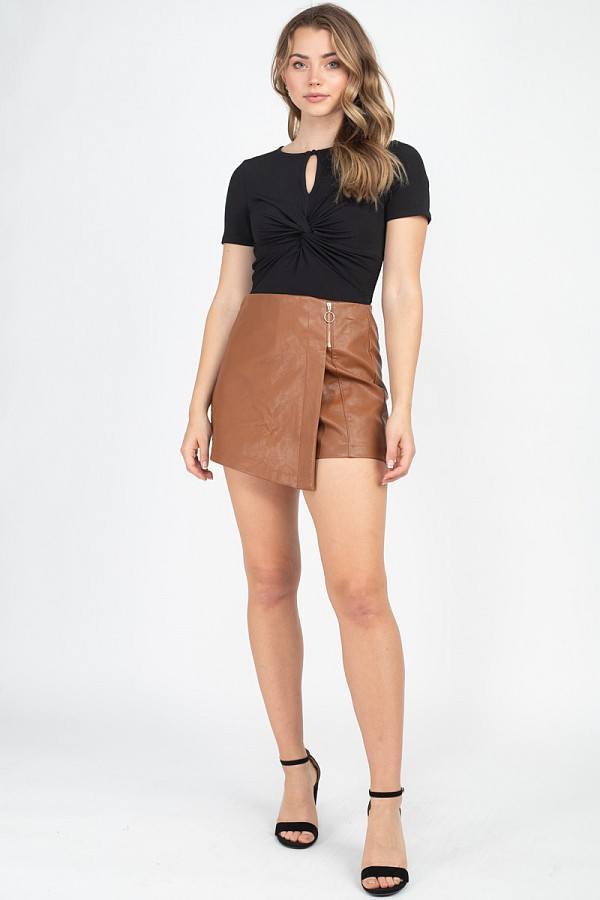 Zipper Trim Sheeny Mini Skirt