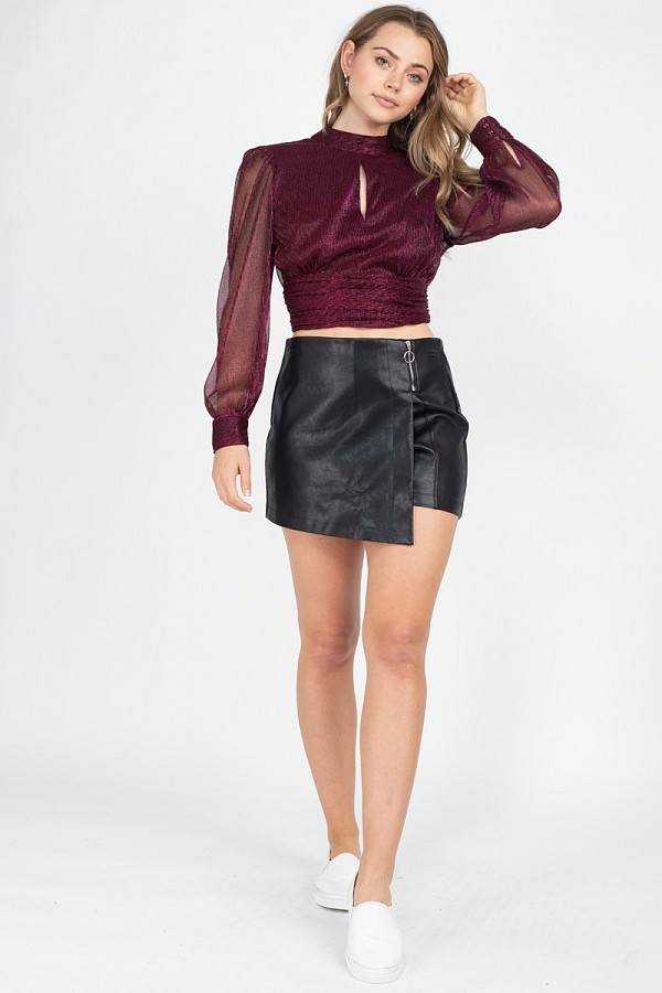 Zipper Trim Sheeny Mini Skirt